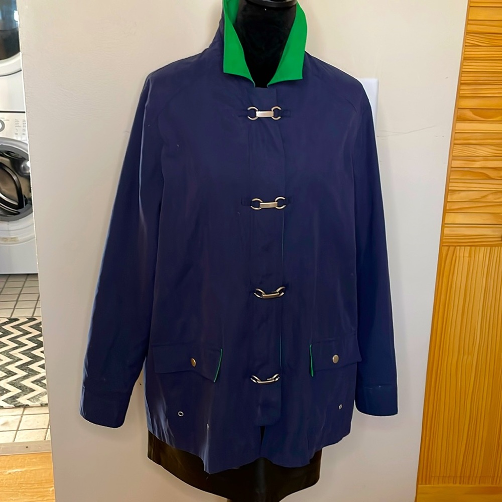 Alfred Dunner Rain/light Utility Jacket Sz M Navy/Kelly green